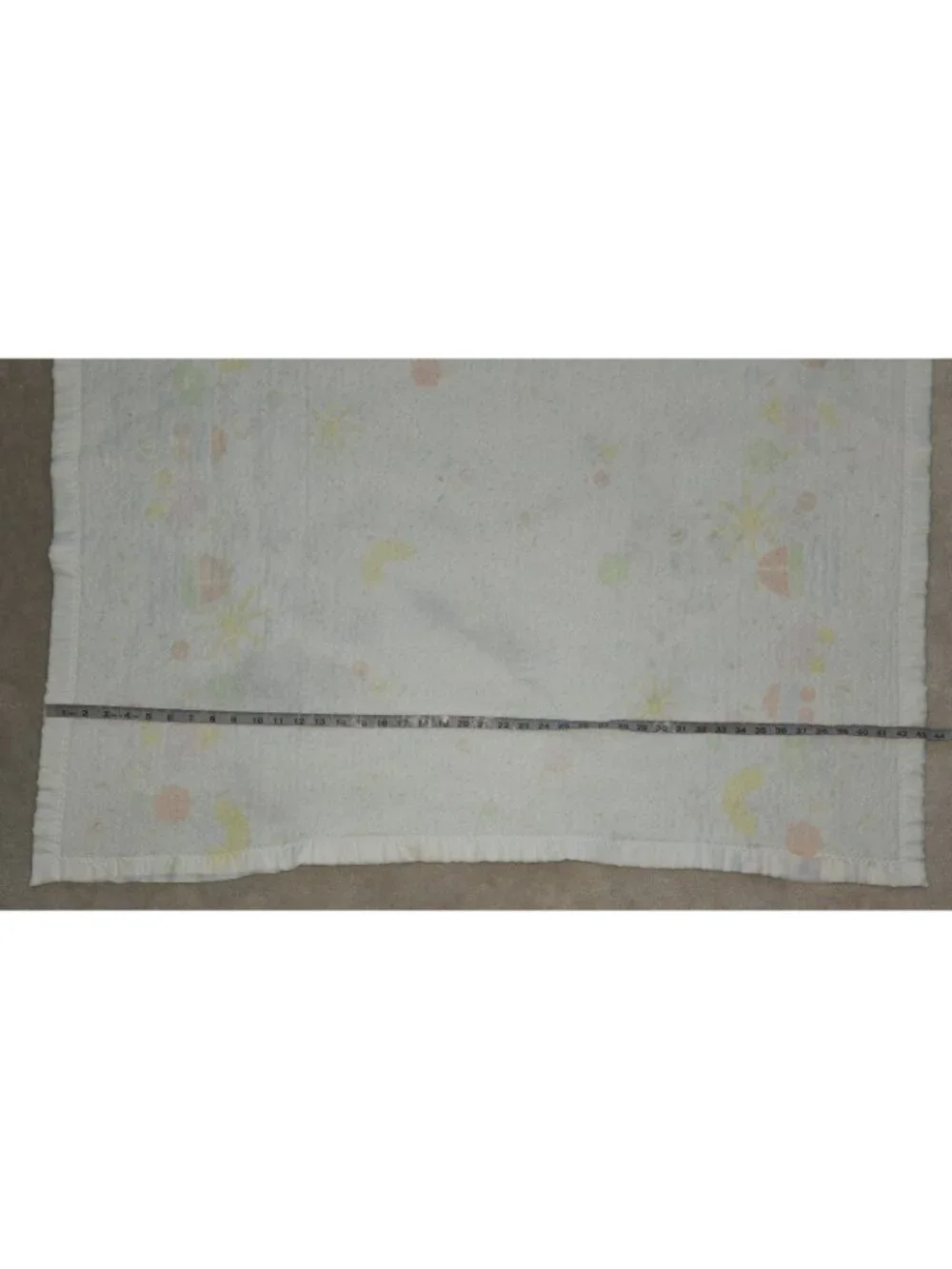 VTG WPL 1675 Acrylic Baby Blanket Satin Trim Boat Train Sun Tree FADED AS IS